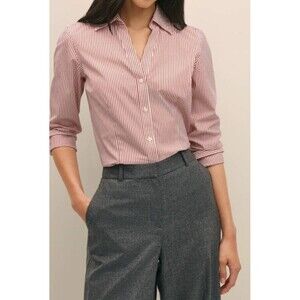 BROOKS BROTHERS Fitted Non-Iron Stretch Supima Cotton Striped Dress Shirt Red 4